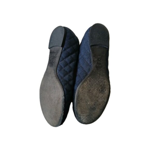 Tory Burch Womens 8 Quilted Denim Ballet Flats Navy Gold Logo Ballerina Preppy - Picture 6 of 6